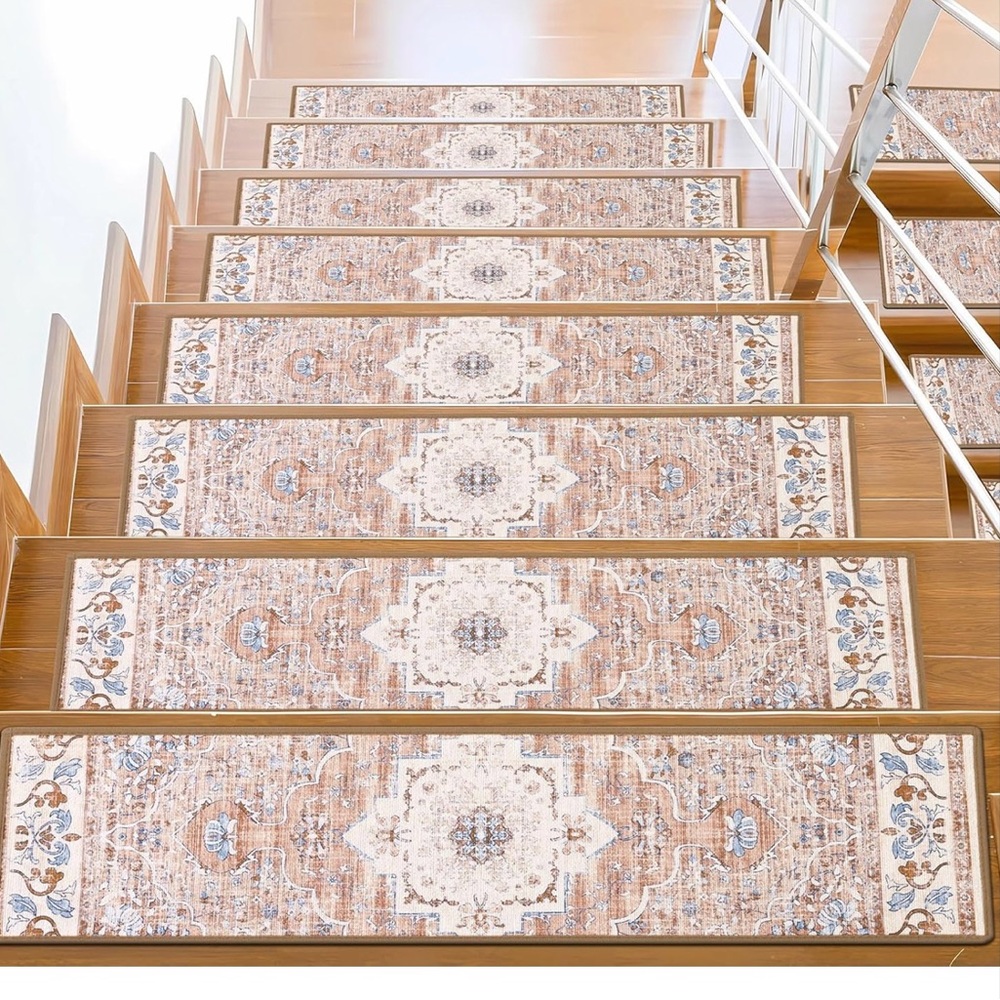 Stair Runner Rug - Beige/Tan Decorative Non-Slip Steps